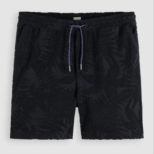 Floral Jacquard Terry Cloth Shorts Navy Large